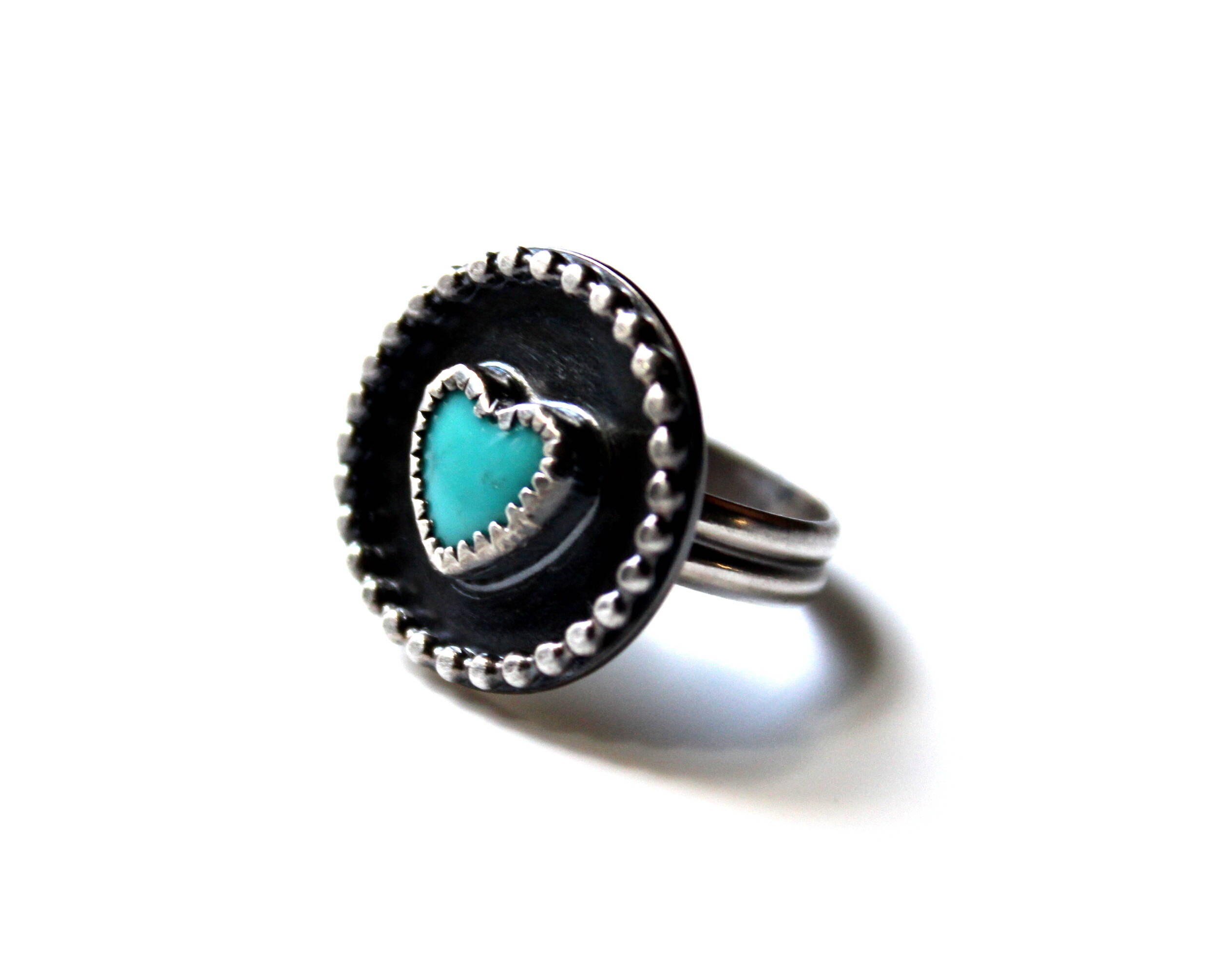SIZE 6 6.5 - Kingman Turquoise Heart Sterling Silver Ring | Arizona ...