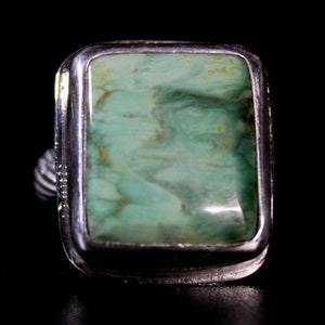 SIZE 5.5 - Green Australian Variscite Turquoise Sterling Silver Ring | Cushion Square Ring | Minimalist Boho Bohemian Gugma Jewelry