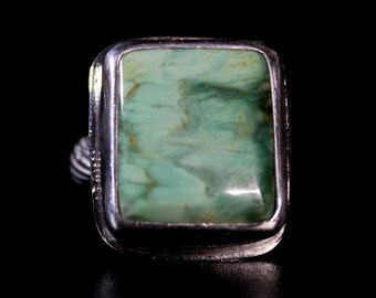 GRÖSSE 5.5 - Grüner Australischer Variscit Türkis Sterling Silber Ring | Kissen Quadrat Ring | Minimalistischer Boho Boho Gugma Schmuck