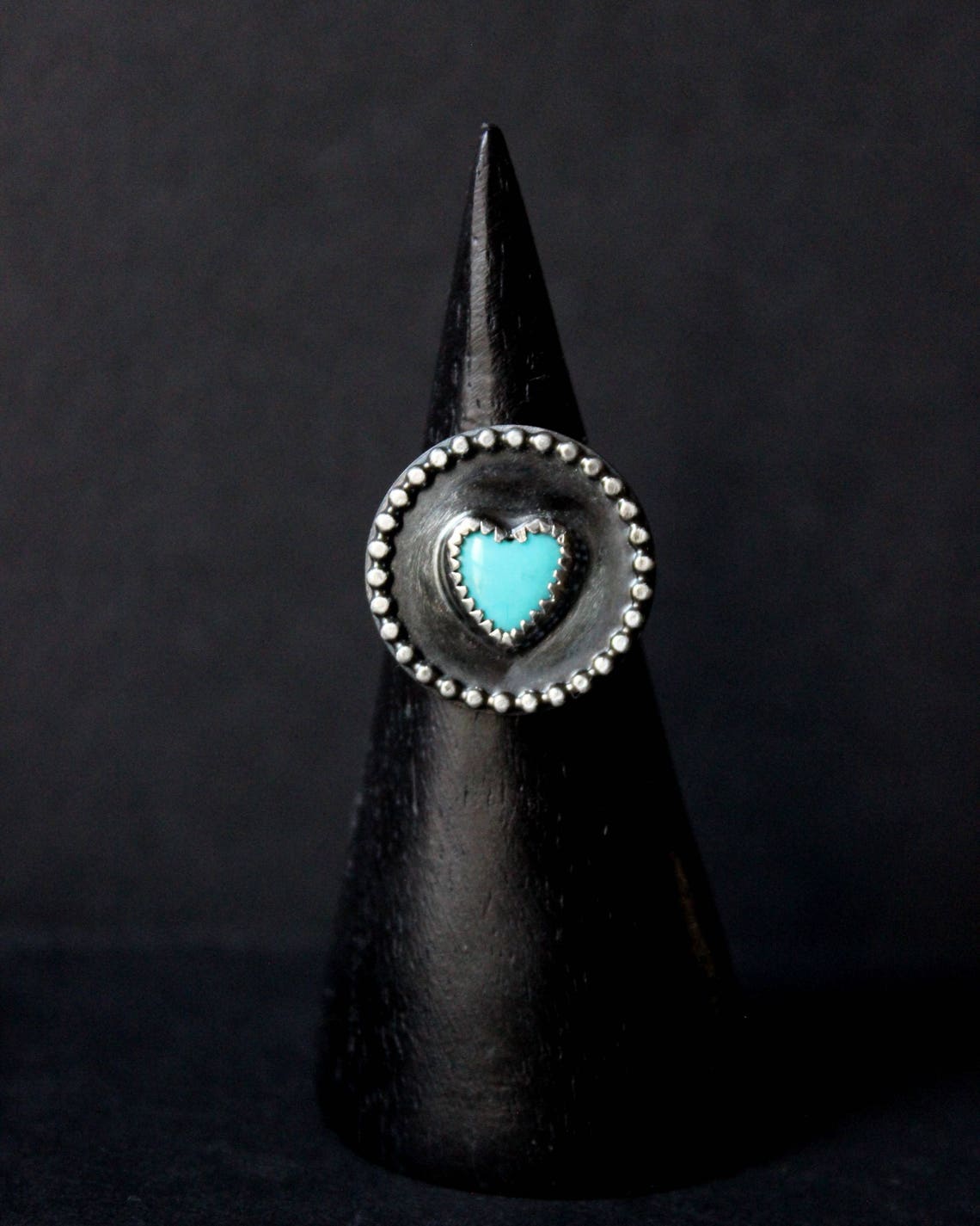 SIZE 6 6.5 - Kingman Turquoise Heart Sterling Silver Ring | Arizona ...