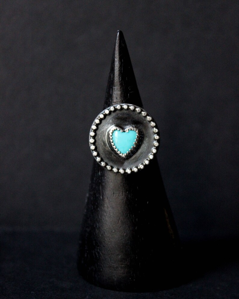 SIZE 6 6.5 - Kingman Turquoise Heart Sterling Silver Ring | Arizona ...
