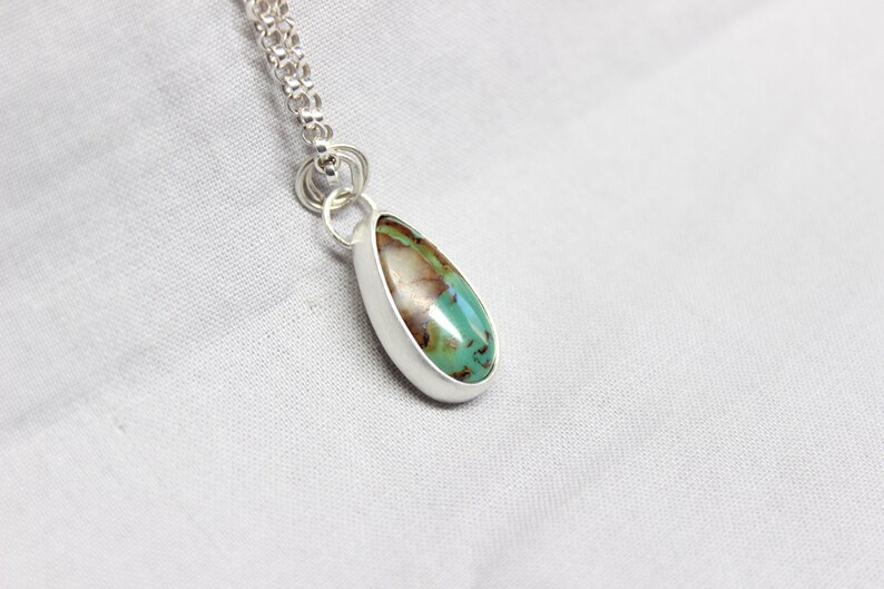 Green Teardrop Royston Turquoise Sterling Silver Necklace Bohemian Boho Minimalist Gugma Jewelry Nevada Mine