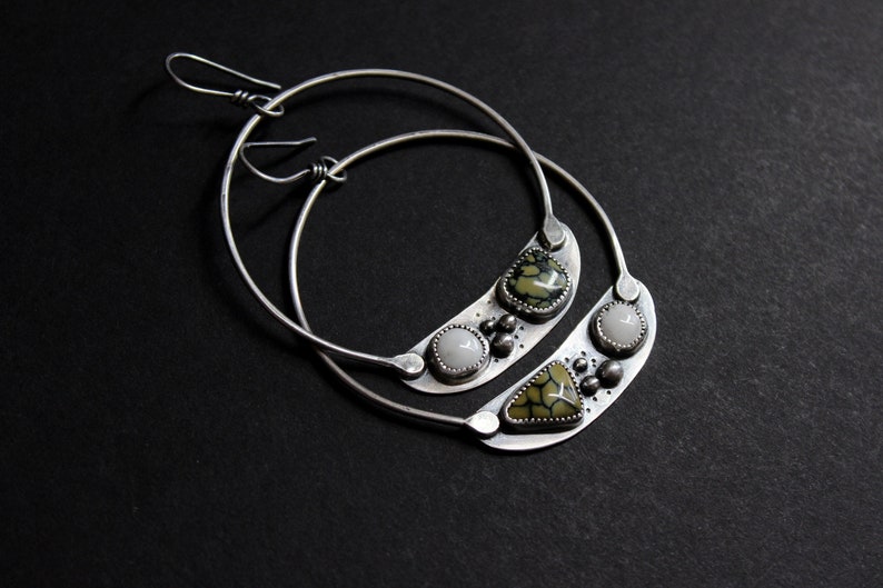 Two Stone Earrings Gugma Women/'s Jewelry New Lander Spiderweb x White Buffalo Turquoise Sterling Silver Dangle Hoop Earrings