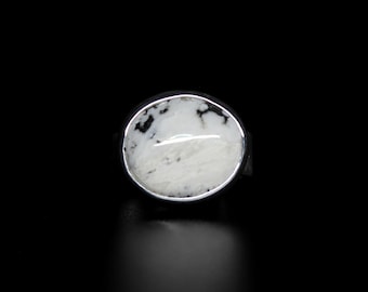Size 5.75 Freeform White Buffalo Turquoise Sterling Silver Ring | Geometric Minimalist Boho Bohemian Gugma Jewelry