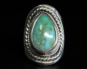 MAAT 6.75 Past bij een maat 6.25 - Blue Green Teardrop Kingman Turquoise Sterling Silver Saddle Ring | Boho Boho Minimalistisch | Gugma Juwelier