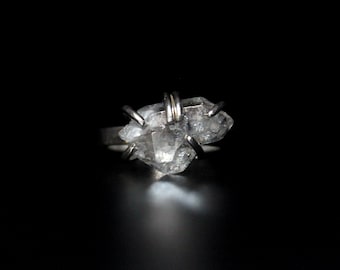 SIZE 7.75- Raw Salt And Pepper Herkimer Diamond Quartz Sterling Silver Ring | Women's Modern Minimalist Engagement Ring | Gugma Jewelry