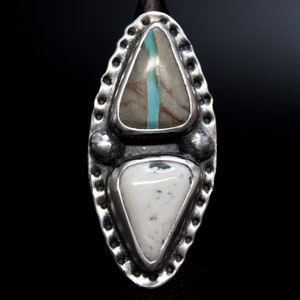 SIZE 7 - White Buffalo x Royston Ribbon Turquoise Sterling Silver Ring | Two 2 Stone Ring | Minimalist Boho Bohemian Gugma Jewelry