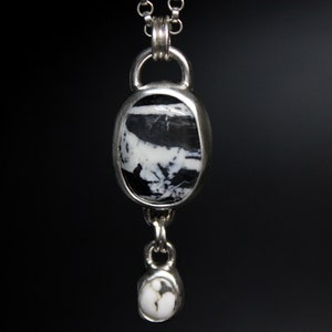 White Buffalo Turquoise Sterling Silver Dangle Necklace | White Turquoise Statement Pendant || Gugma Jewelry