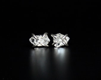 Tiny Salt And Pepper Raw Herkimer Diamond Sterling Silver Post Stud Earrings | Studs Posts Boho Minimalist | Gugma Jewelry