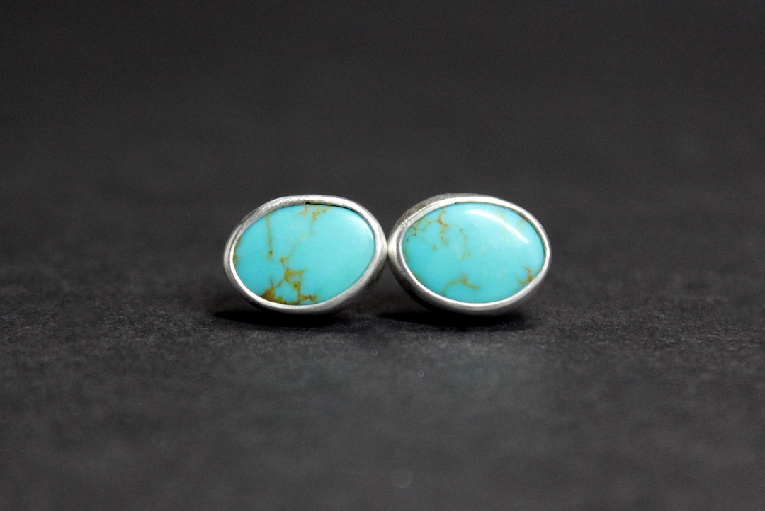 READY TO SHIP Oval Kingman Turquoise Sterling Silver Studs - Etsy