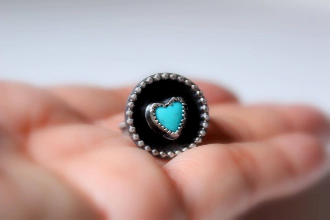 SIZE 6 6.5 - Kingman Turquoise Heart Sterling Silver Ring | Arizona ...