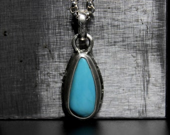 Teardrop Blue Royston Turquoise Sterling Silver Necklace | Statement Necklace | Bohemian Minimalist | Gugma Jewelry