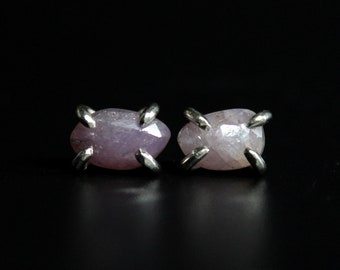 Rose Cut Pink Sapphire 4 Claw Prong Setting Sterling Silver Stud Earrings  |  Studs Post  | Gugma Jewelry