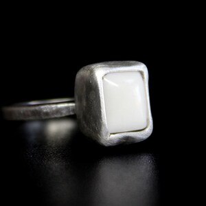 SIZE 4.75 - Rectangular White Buffalo Turquoise Sterling Silver Stacker Ring | Nevada Mine | Women's Minimalist Ring | Gugma Jewelry