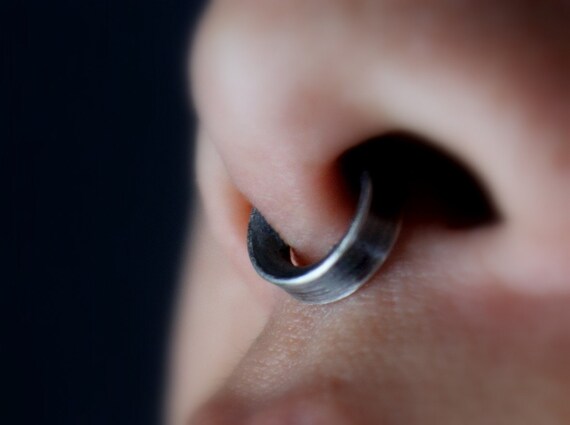 Simple Small Sterling Silver Nose Ring Clip On Boho Bohemian Faux Septum Captive Fake Nose Ring Minimalist GUGMA Women/'s Handmade