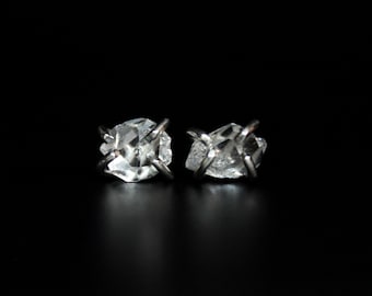 Salt And Pepper Raw Herkimer Diamond Sterling Silver Post Stud Earrings | Studs Posts Minimalist | Gugma Jewelry