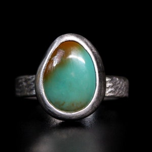 SIZE 8.5 Green Brown Teardrop Royston Turquoise Sterling Silver Ring | Nevada Mine | Minimalist Boho Statement Ring | Gugma Jewelry