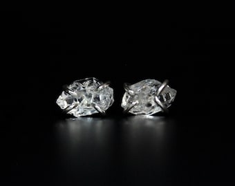 Salt And Pepper Raw Herkimer Diamond Sterling Silver Post Stud Earrings | Studs Posts Minimalist | Gugma Jewelry