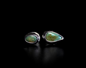 Mismatched Green Royston Turquoise Sterling Silver  Stud Studs Post Earrings | Women's Girls Teens Asymmetric Earrings | Gugma Jewelry