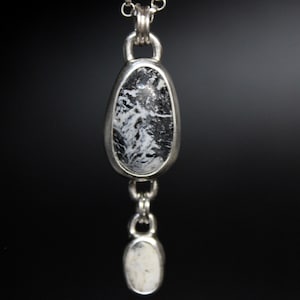 White Buffalo Turquoise Sterling Silver Dangle Necklace | White Turquoise Statement Pendant || Gugma Jewelry