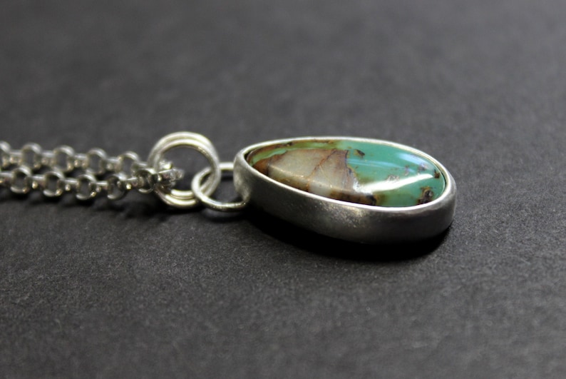 Green Teardrop Royston Turquoise Sterling Silver Necklace Bohemian Boho Minimalist Gugma Jewelry Nevada Mine
