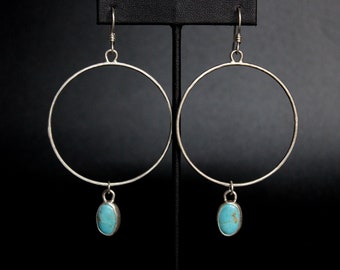 Mismatched Asymmetrical Turquoise Sterling Silver Drop Hoop Dangle Earrings | Women's Boho Bohemian Minimalist Earrings | Gugma Jewelry