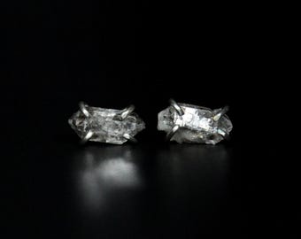 Salt And Pepper Raw Herkimer Diamond Sterling Silver Post Stud Earrings | Studs Posts Minimalist | Gugma Jewelry