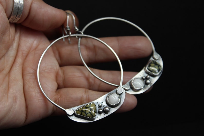 Two Stone Earrings Gugma Women/'s Jewelry New Lander Spiderweb x White Buffalo Turquoise Sterling Silver Dangle Hoop Earrings
