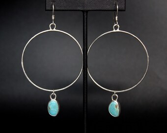 Mismatched Asymmetrical Turquoise Sterling Silver Drop Hoop Dangle Earrings | Women's Boho Bohemian Minimalist Earrings | Gugma Jewelry