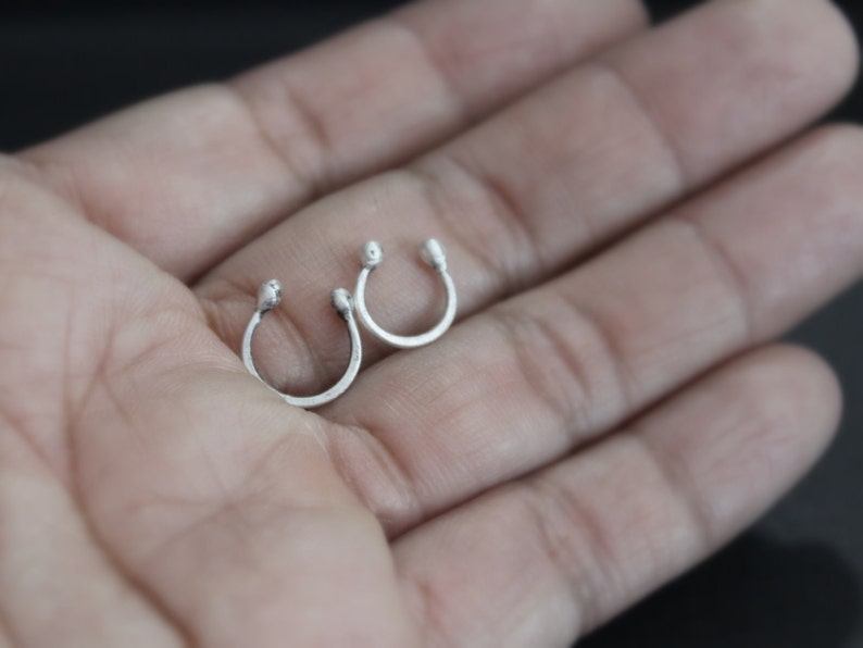 Simple Small Sterling Silver Nose Ring Clip On Boho Bohemian Faux Septum Captive Fake Nose Ring Minimalist GUGMA Women/'s Handmade