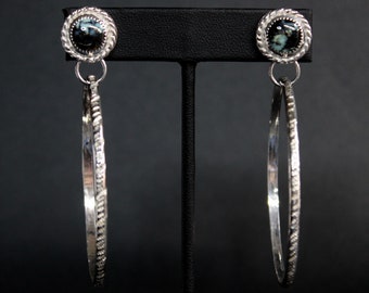 READY TO SHIP - New Lander Chalcosiderite Turquoise Sterling Silver Earrings Stud Hoops | NewLander | Gugma Women's Minimalist Jewelry