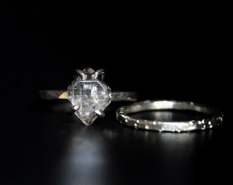SIZE 5.75- Set Of 2 Raw Salt And Pepper Herkimer Diamond Quartz Sterling Silver Stacking Rings | Skinny Stacker Rings Women's Gugma Jewelry