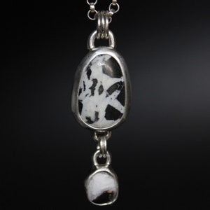 White Buffalo Turquoise Sterling Silver Dangle Necklace | White Turquoise Statement Pendant || Gugma Jewelry