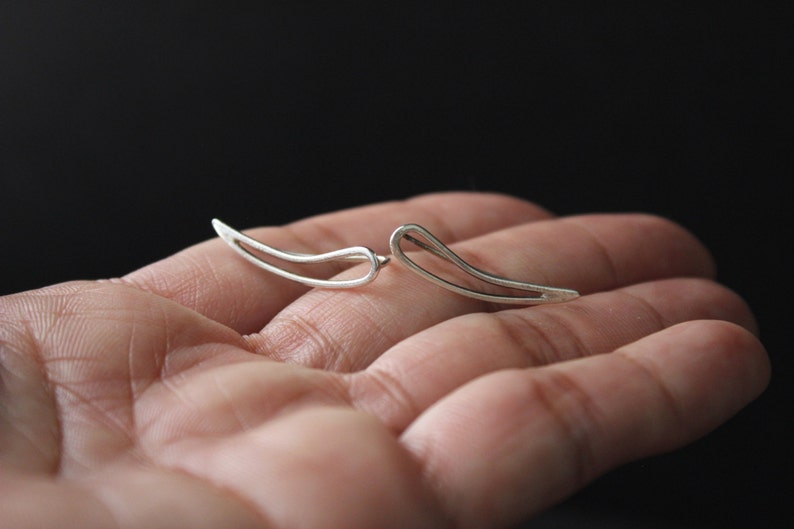 Paisley Teardrop Ear Climber Sterling Silver Earrings Crawlers Jackets Minimalist Jewelry Blackened Oxidized GUGMA Women/'s Handmade