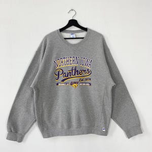 Vintage University Northern Iowa Sweatshirt Crewneck Pullover Northern Iowa Panthers Print Logo Grey XLarge