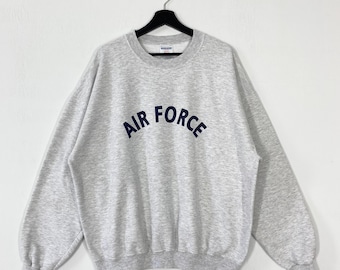 Vintage Air Force Sweatshirt Air Force Crewneck Air Force Academy Sweater Pullover Military United State Air Force Print Logo Grey XLarge