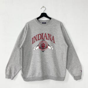 Vintage Indiana University Sweatshirt Indiana University Crewneck Indiana Sweater Pullover Indiana Hoosiers Print Logo Grey Large