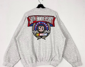 Sweat-shirt Nascar vintage des années 90, col rond, logo imprimé 50e anniversaire, gris TG