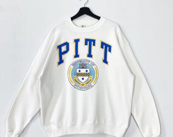 Vintage 90er Jahre Universität Pittsburgh Sweatshirt Rundhals Pittsburgh Sweater Pullover Pittsburgh Panthers Print Logo Weiß XLarge