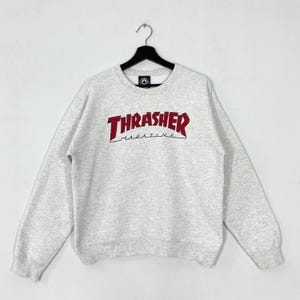 Felpa vintage Thrasher girocollo pullover Thrasher Magazine Skateboard Streetwear Maglione con stampa logo Grigio Taglia S