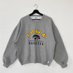 Vintage University Iowa Sweatshirt Crewneck Pullover Iowa Hawkeyes Print Logo Grey Medium