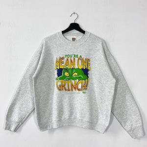 Vintage Grinch Sweatshirt Grinch Crewneck Dr Seuss Grinch Sweater Pullover Dr Seuss Grinch Cartoon Print Logo Grey Medium
