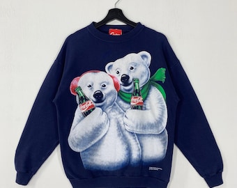 Vintage des années 90 Coca Cola sweat ras du cou pull boisson gazeuse Coke ours polaires impression logo bleu moyen