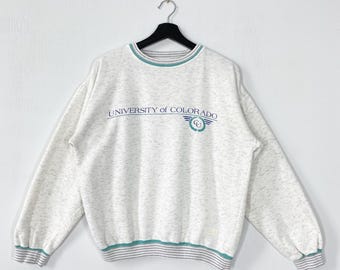 Vintage University Colorado Sweatshirt Crewneck Pullover Colorado Buffaloes Print Logo White Small