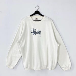 Vintage 90s Stussy Sweatshirt Crewneck Stussy Sweater Pullover Streetwear Print Logo White XLarge