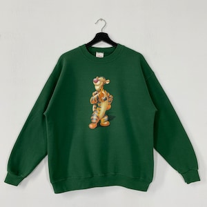 Vintage 90s Tigger Sweatshirt Crewneck Eeyore Pooh Sweater Pullover Piglet Rabbit Kanga Print Logo Green Large