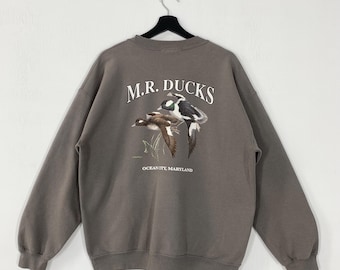 Vintage 90s Outdoor Outfitters Sweatshirt Crewneck Ducks Sweater Pullover Wildlife Duck Eagle Wolf Bird Bear Print Logo Grey Large