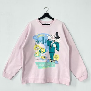 Sudadera vintage de Looney Tunes, suéter de cuello redondo de Silvestre, Porky Pig, suéter con estampado de diablo de Tasmania, pato Lucas, Bugs Bunny, logotipo rosa grande