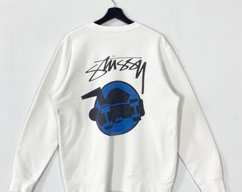 Vintage 90's Stussy Usa Blue Sweatshirt Medium Stussy Eight Ball