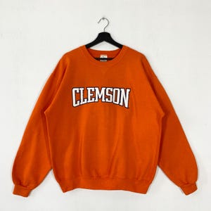 Vintage Clemson University Sweatshirt Clemson University Crewneck Clemson Sweater Pullover Clemson Tigers Embroidered Logo Orange Large